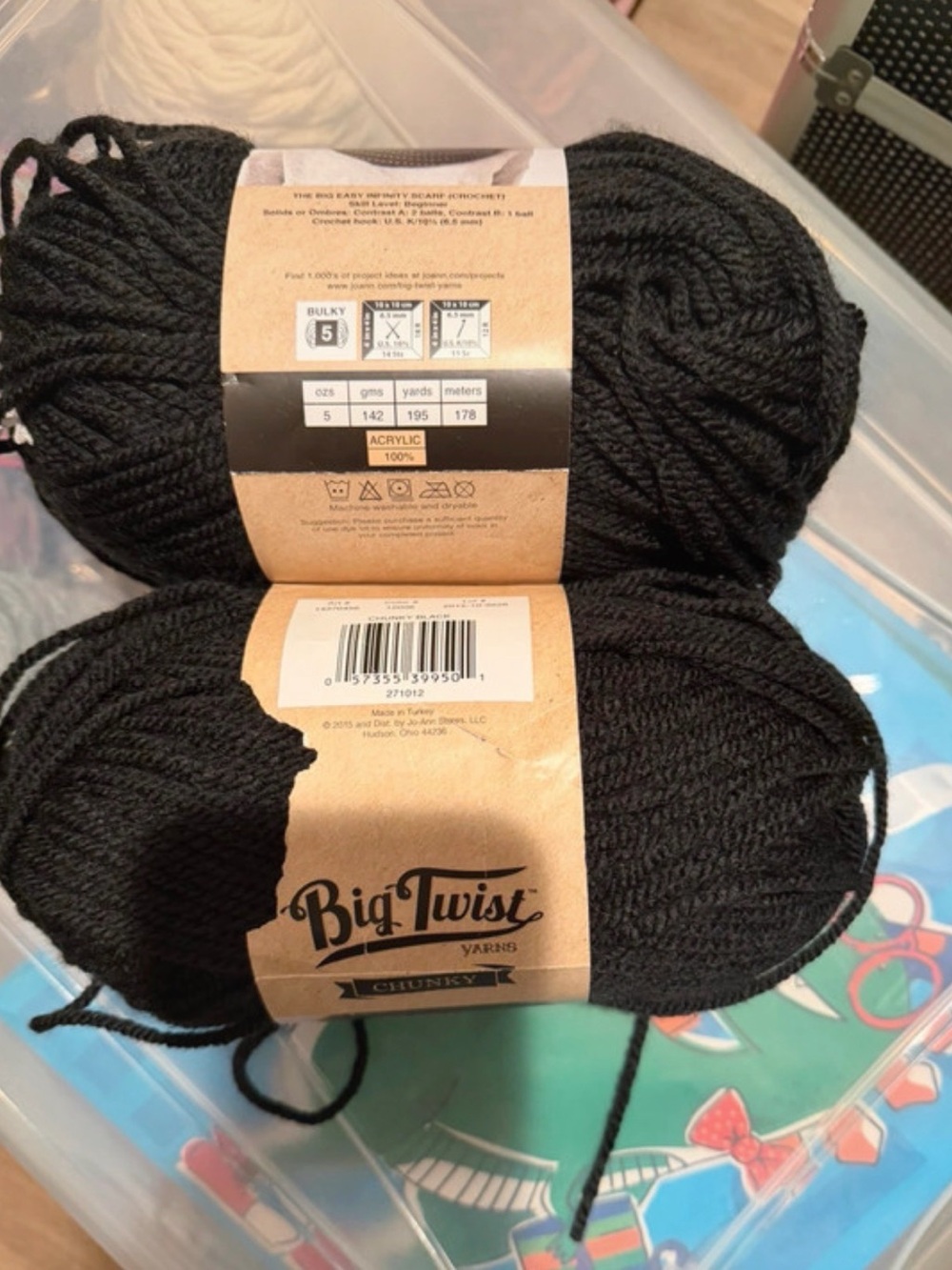 Big Twist Bulky Acrylic Yarn Skeins - Black (2-Pack)
